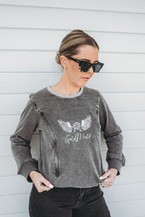 Acid Wash Breastfeeding Long Sleeve
